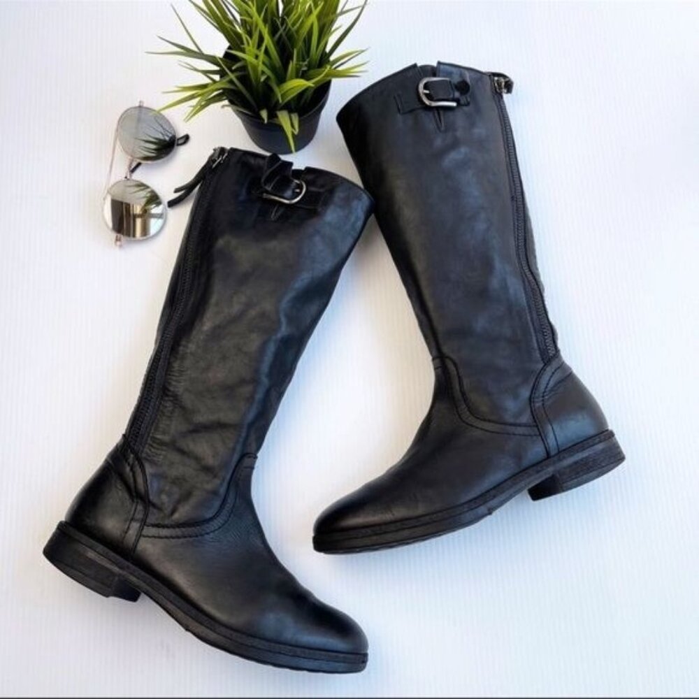 Alberto Fermani Black Leather Knee-High Riding Boots